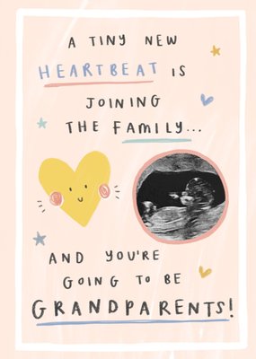 Tiny New Heartbeat You're Going To Be Grandparents New Baby Photo Upload Card