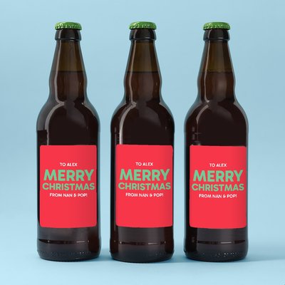 Personalised Merry Christmas Beer Trio 3x500ml