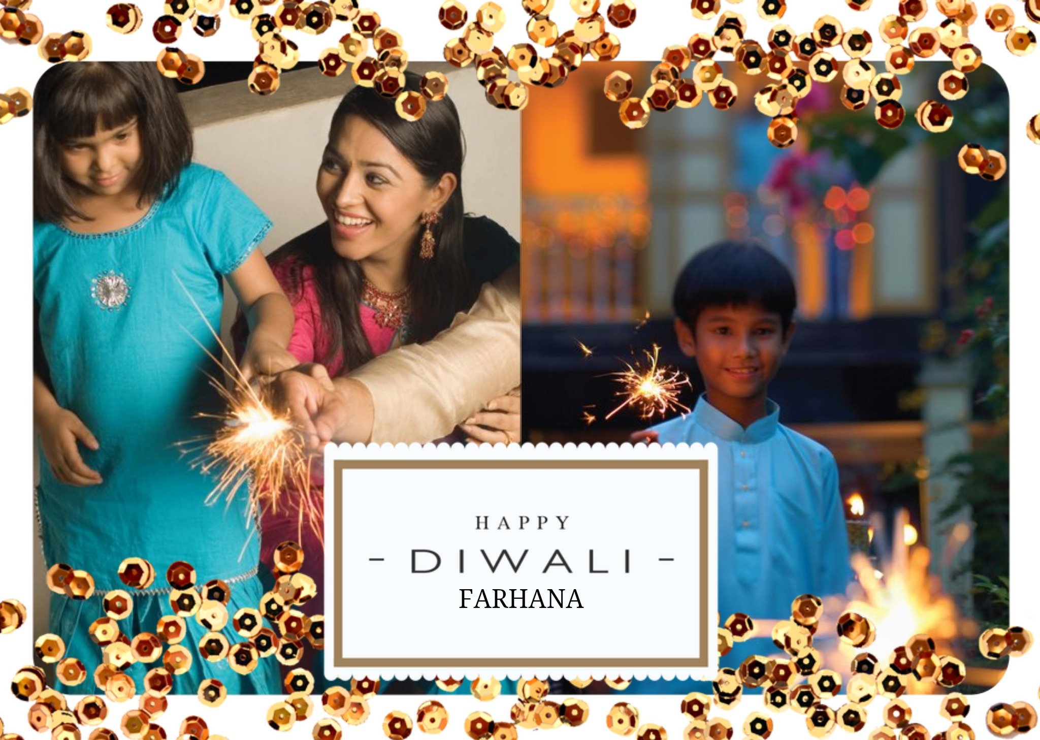 Moonpig Sparkle Double Photo Upload Personalised Happy Diwali Card