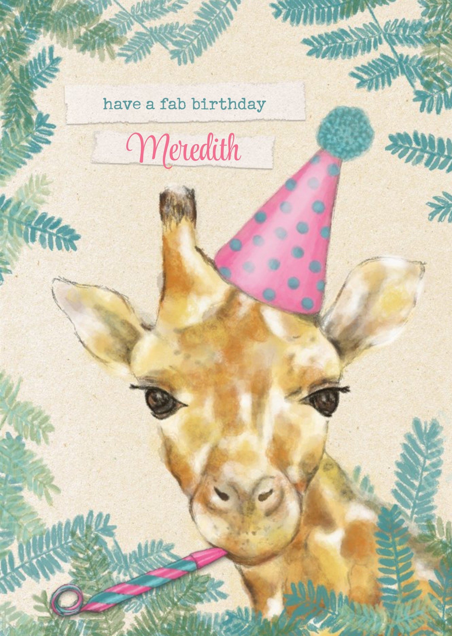 Moonpig Party Hat Giraffe Birthday Card, Large