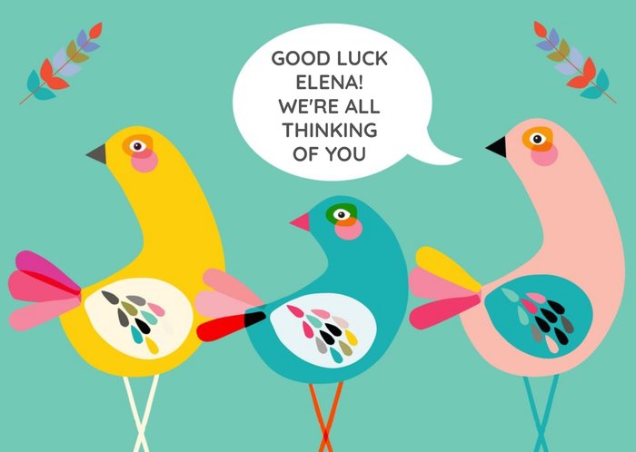 Three Birds Personalised Text Good Luck Card