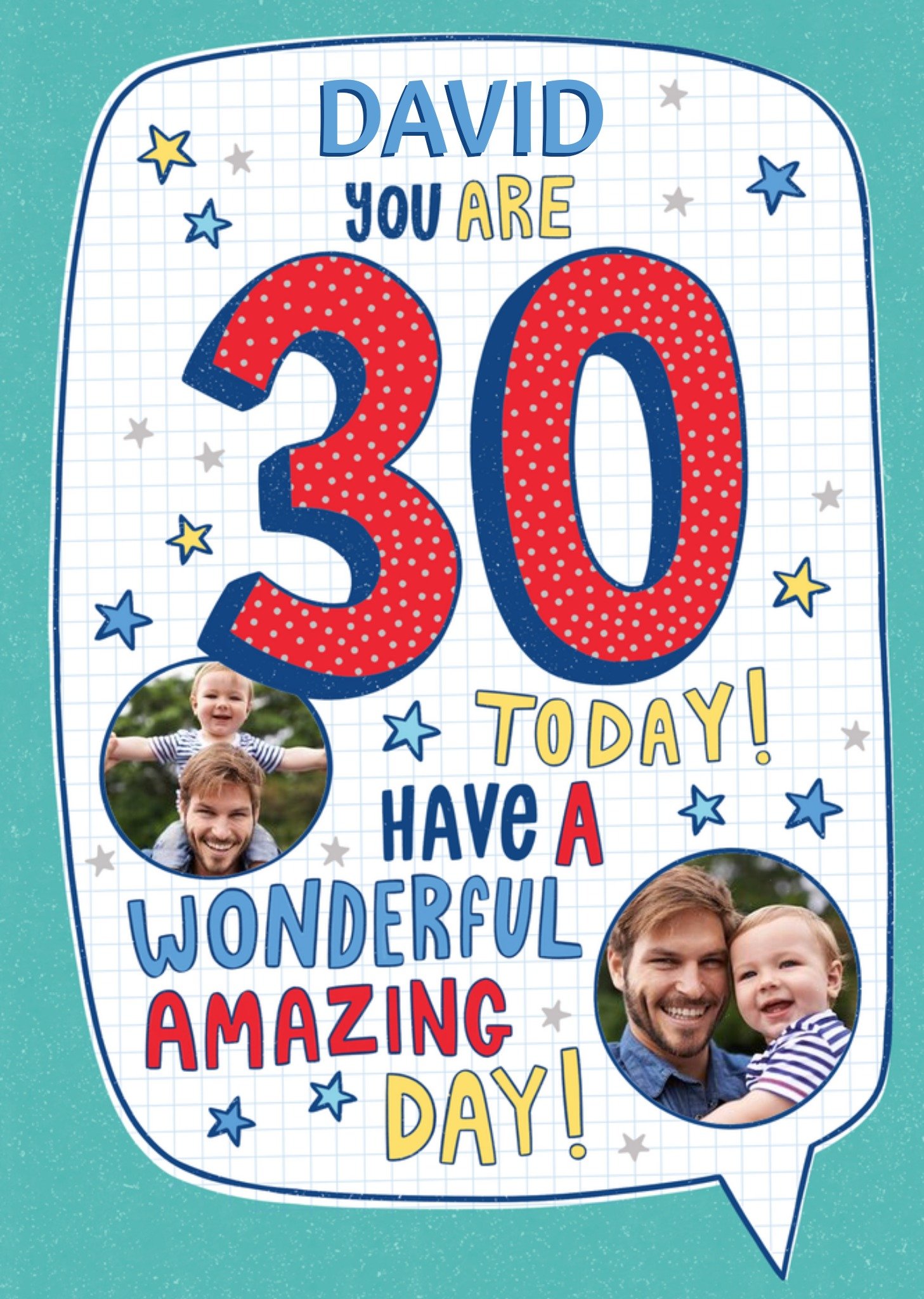 Moonpig Fun And Colourful Typography With Two Circular Photo Frames Photo Upload Thirtieth Birthday 