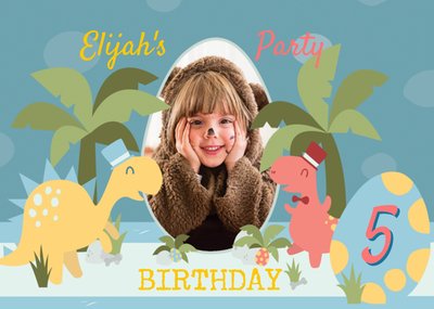 Cartoon Dinosaurs Photo Upload Birthday Party Invitation