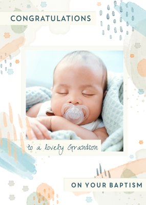 Abstract Watercolour Pattern Photo Upload Grandson Baptism Card