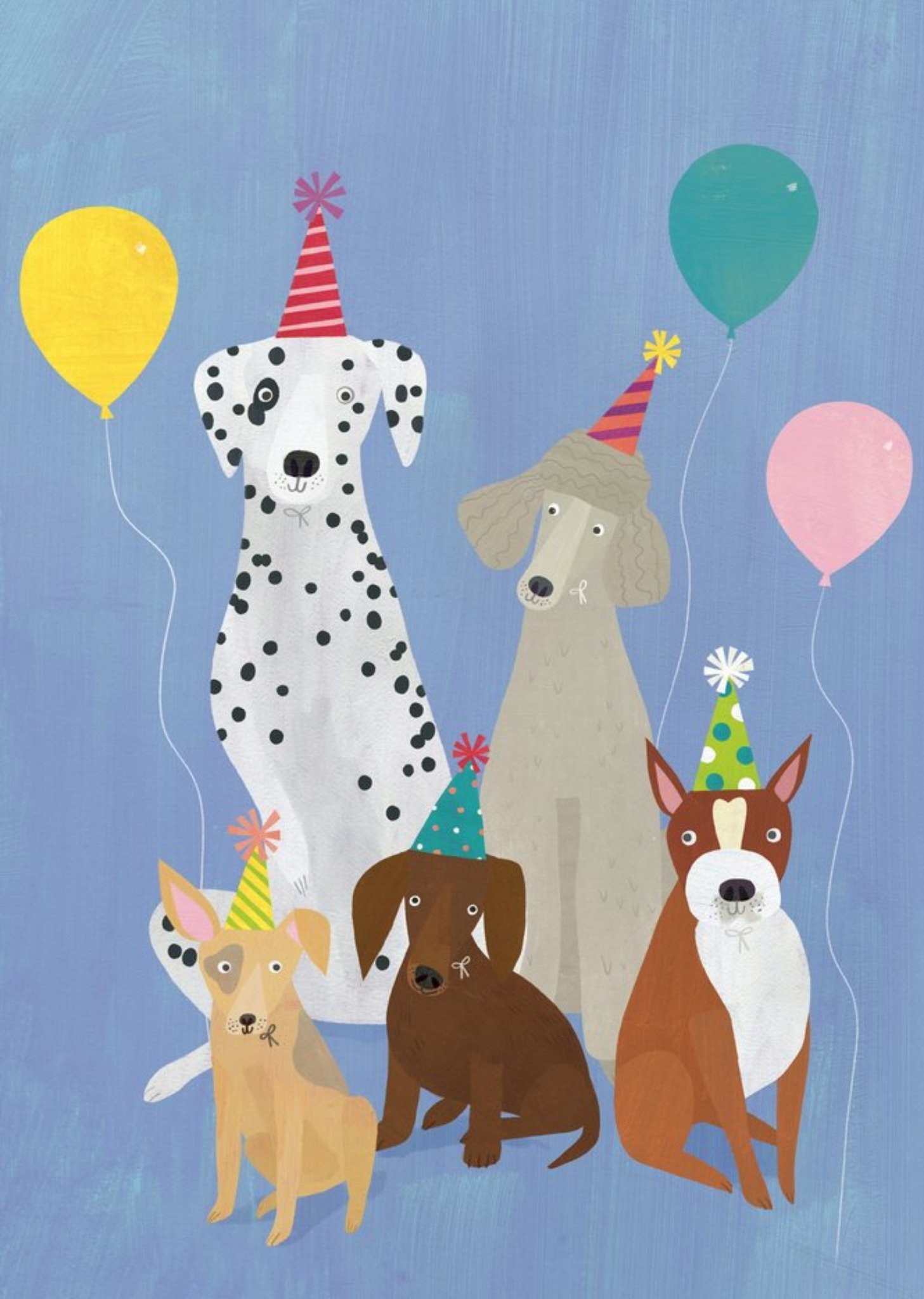 Moonpig Illustration Of Various Dogs In Party Hats Birthday Card