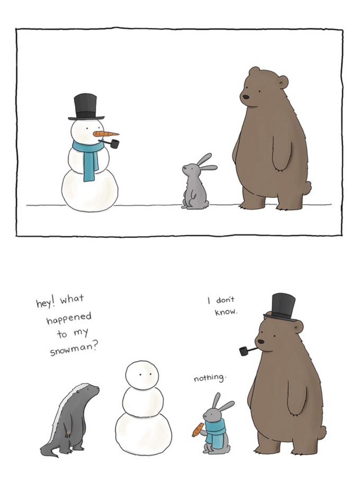 Moonpig Modern Funny Illustration Snowman And Animals Dress Up Christmas Card