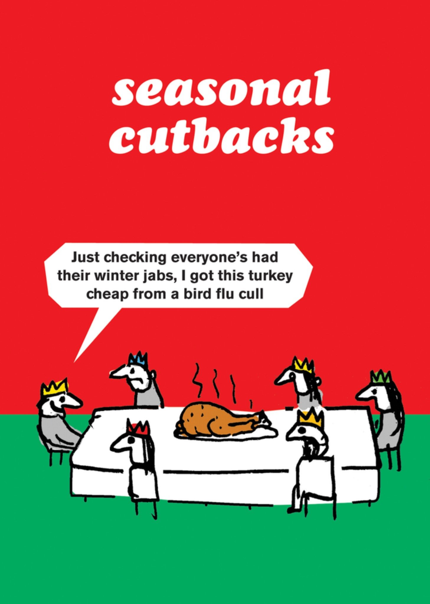 Moonpig Seasonal Cutbacks Cartoon Illustrated Christmas Card
