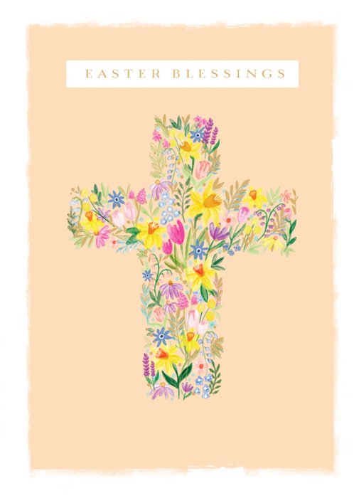 Ling Design Easter Blessings Watercolour Flowers Cross Easter Card