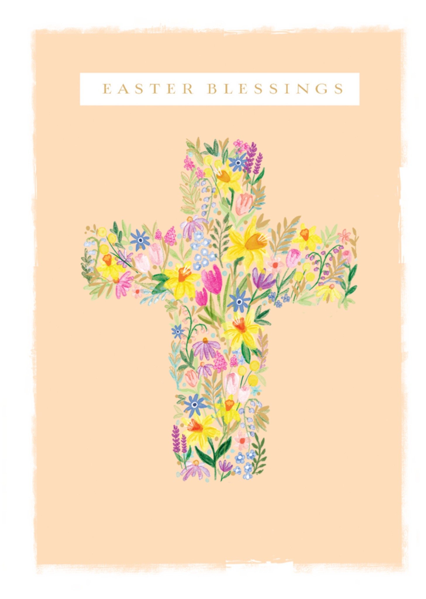 Ling Design Easter Blessings Watercolour Flowers Cross Easter Card, Large