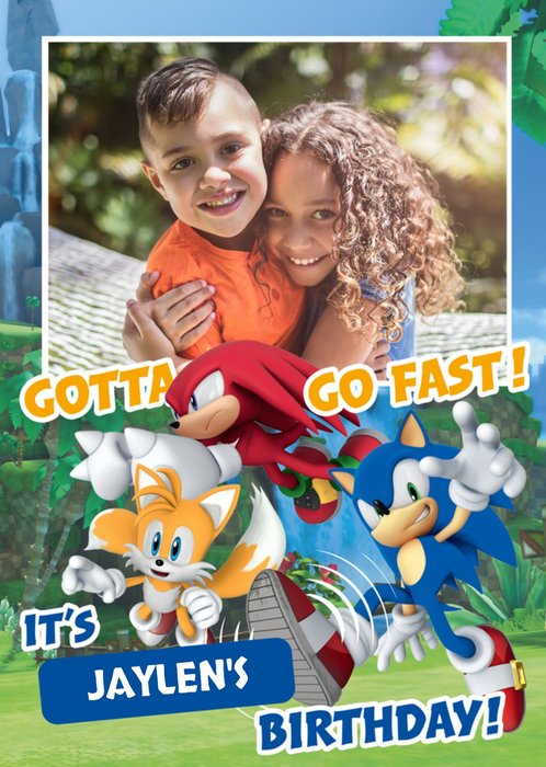 Sega Sonic Kids Gotta Go Fast Photo Upload Birthday Card