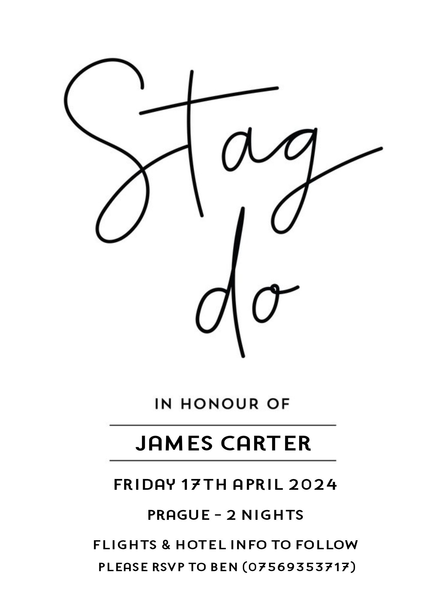 Moonpig Typographic Wedding Stag Do Invitation Card