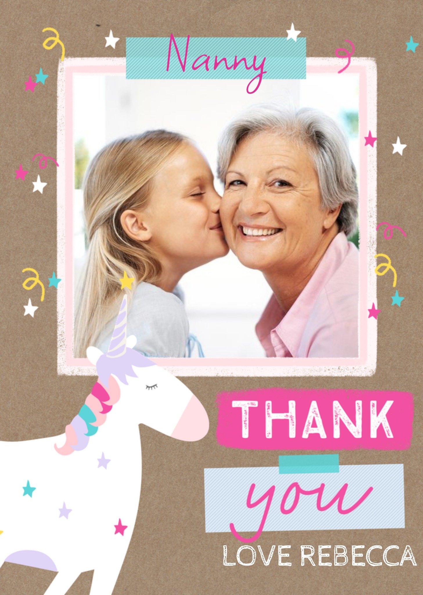 Moonpig Thank You Card - Nanny - Unicorn Photo Upload