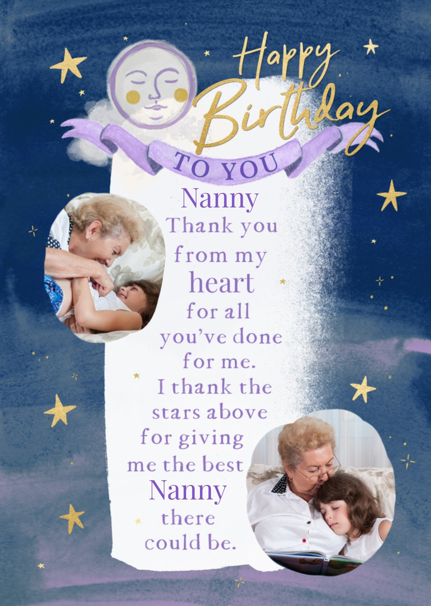 Moonpig Sentimental Verse From My Heart Nanny Photo Upload Birthday Card