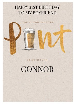 Pint Of Beer Illustration As The Letter I In The Word Pint Boyfriend Twenty First Birthday Card