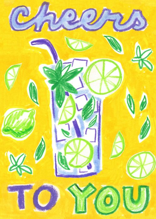 Cheers To You Cocktail Illustrated Birthday Card