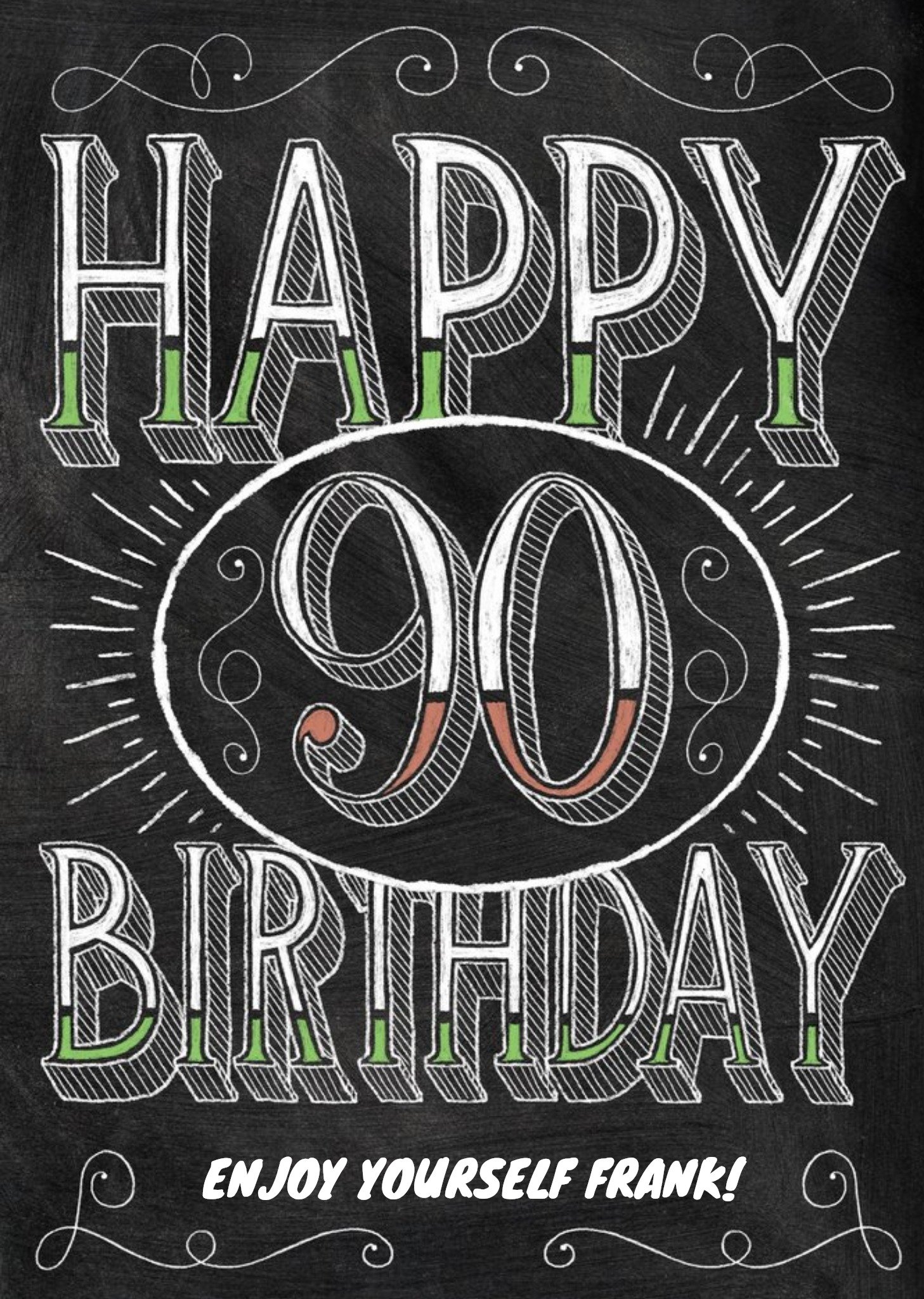 Moonpig Chalkboard Letters Personalised Happy 90th Birthday Card