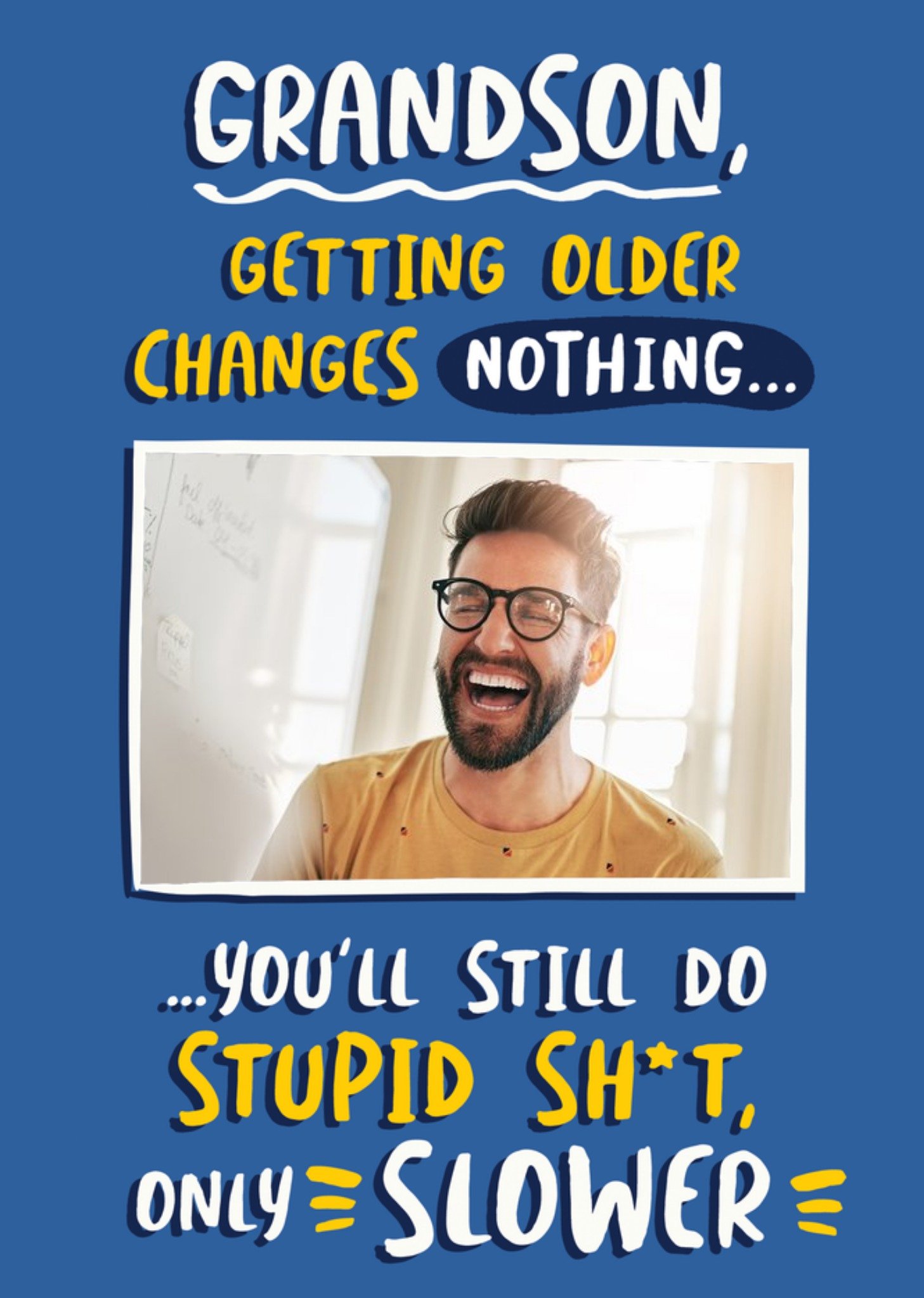 Moonpig Banter Funny Illustrated Photo Upload Typographic Grandson Birthday Card