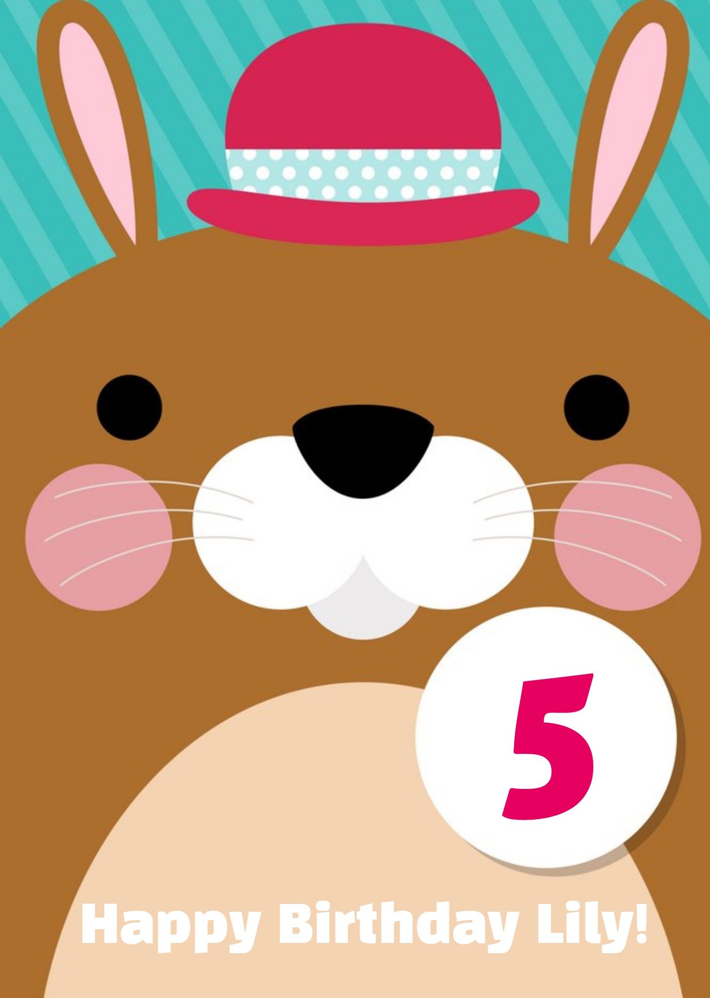 Moonpig Cartoon Bunny In Hat Personalised Happy 5th Birthday Card