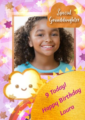 Stars and Cloud Special Granddaughter Frame Photo Upload Birthday Card