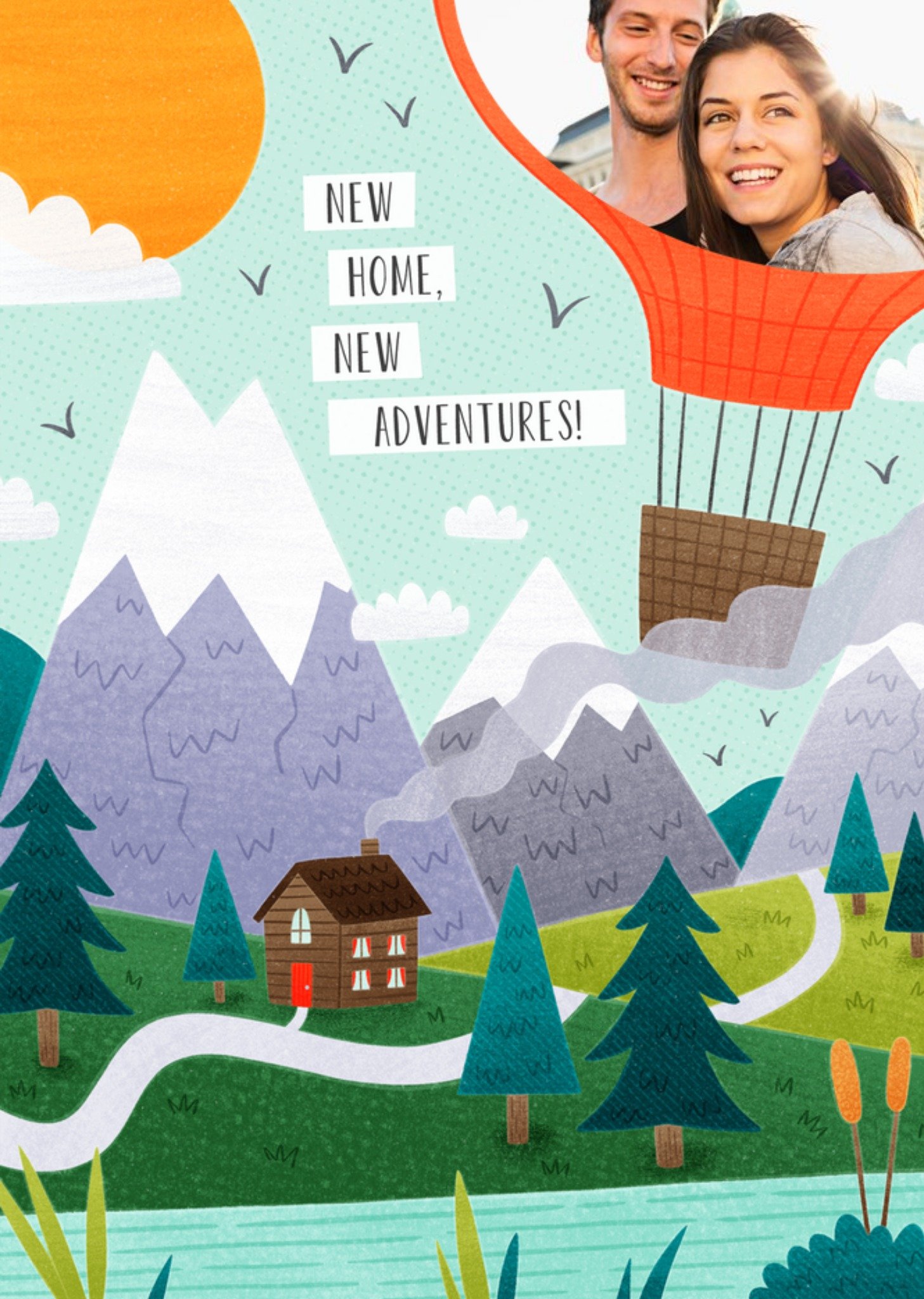 Moonpig Damien Barlow Illustrated Hot Air Balloon New Home Card