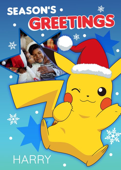 Pokémon Pikachu Season's Greetings Character Graphic Photo Upload Christmas Card