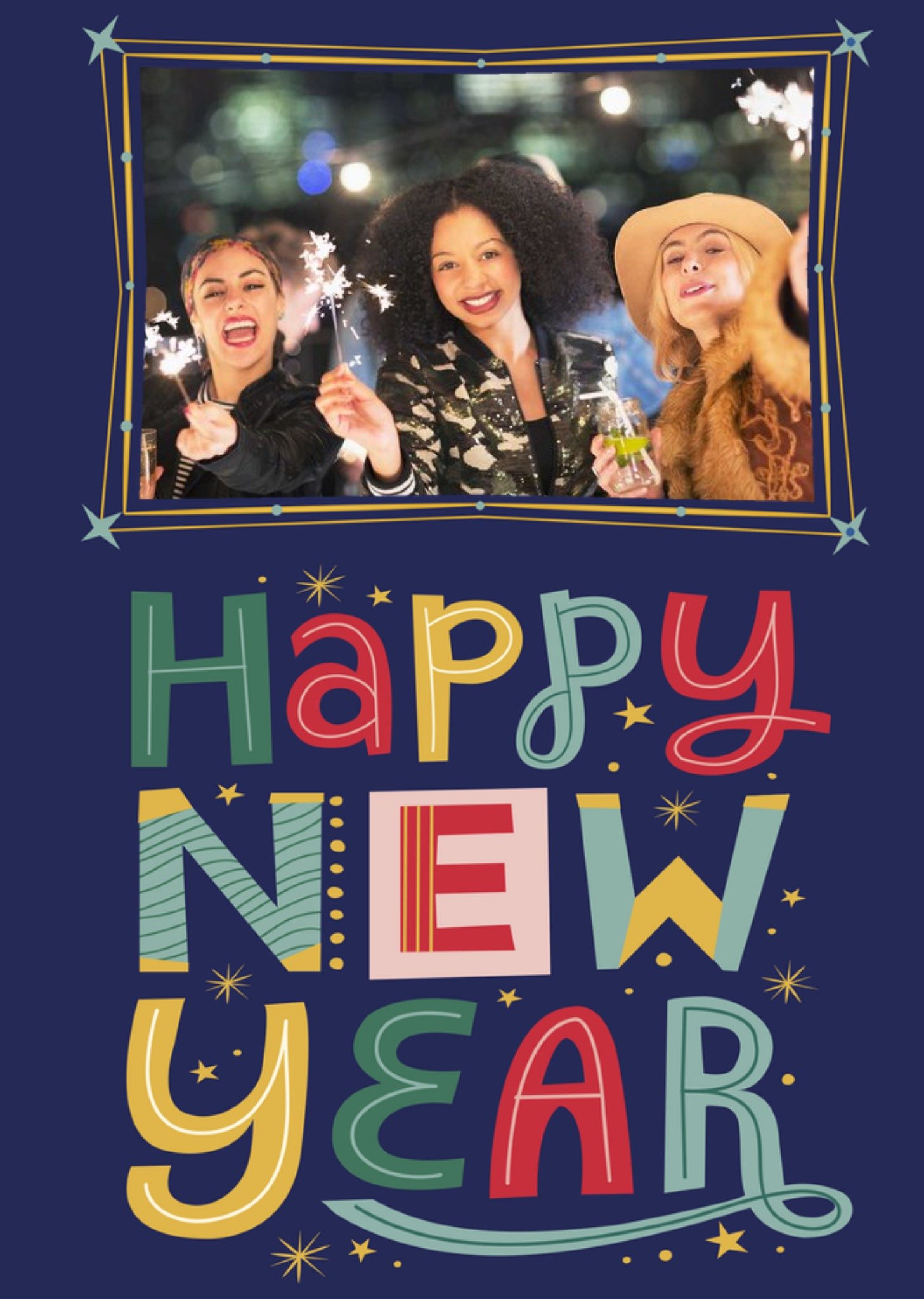 Moonpig Photo Frame With Colourful Typography On A Dark Blue Background Happy New Year Photo Upload 