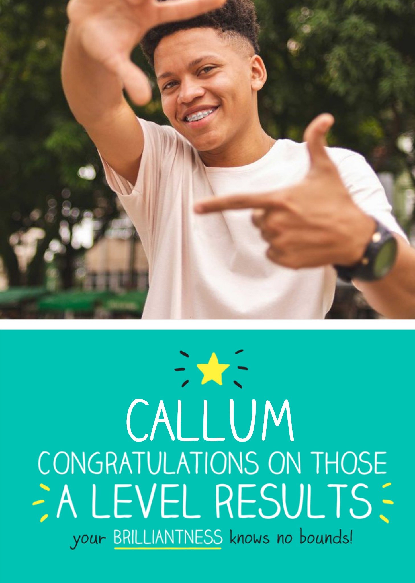 Moonpig White Typography On A Teal Background Congratulations On Your A Level Results Photo Upload C