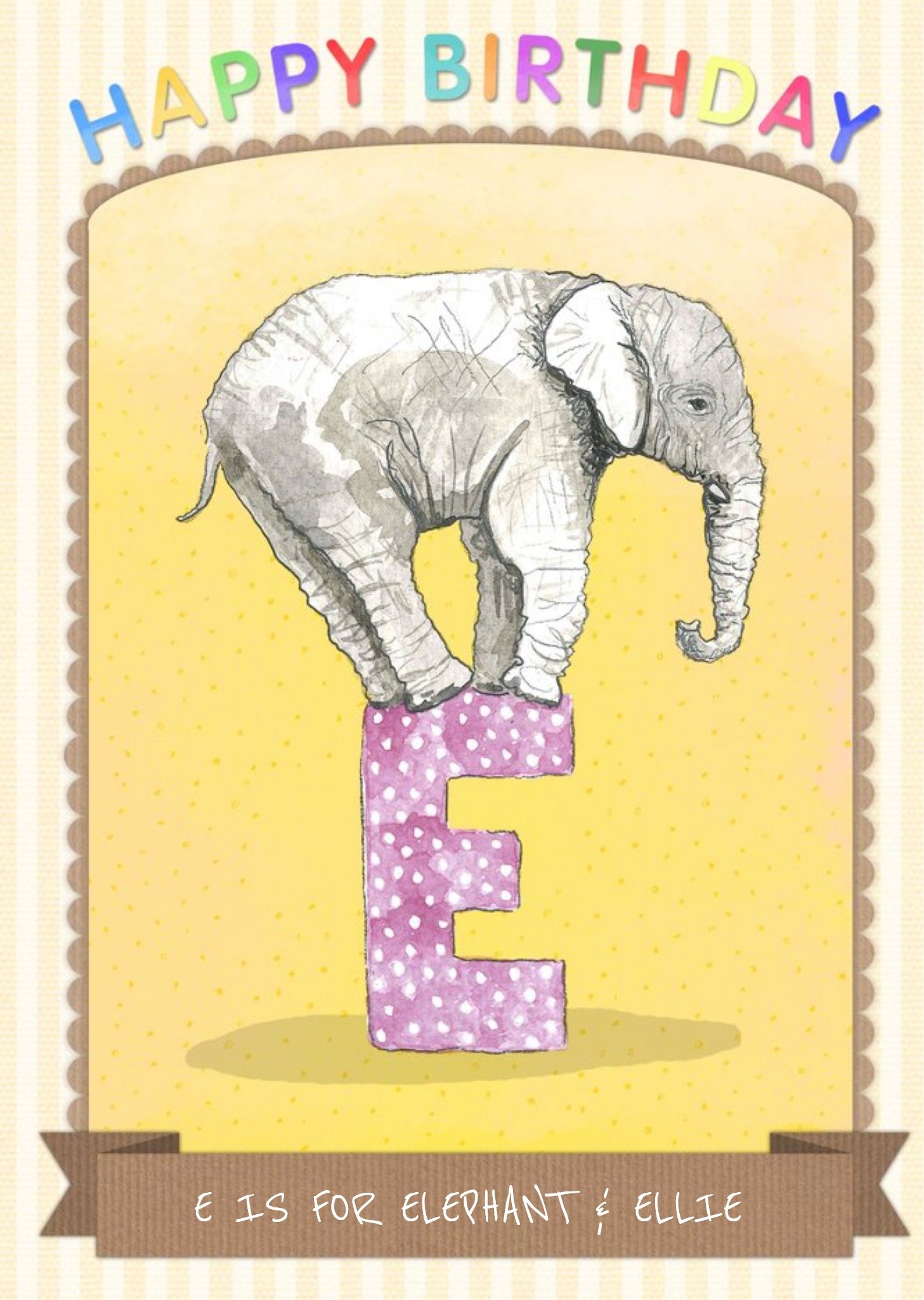 Moonpig Letter E Alphabet Animal Antics Personalised Happy Birthday Card