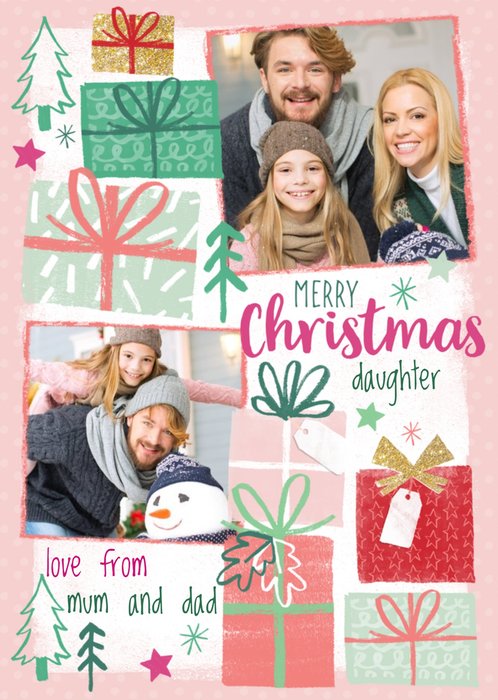 Christmas Wishes Pink Photo Upload Christmas Card