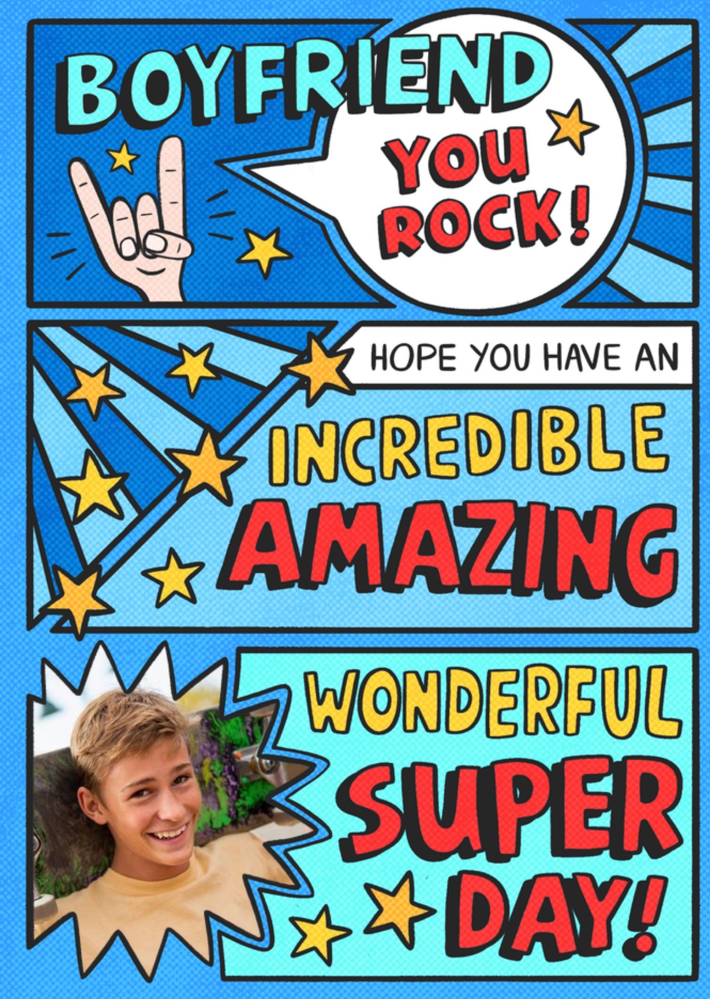 Spiderman Spoof Comic Strip Boyfriend You Rock Photo Upload Birthday Card