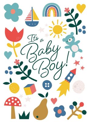 Bright Fun Illustrated It's A Baby Boy Card