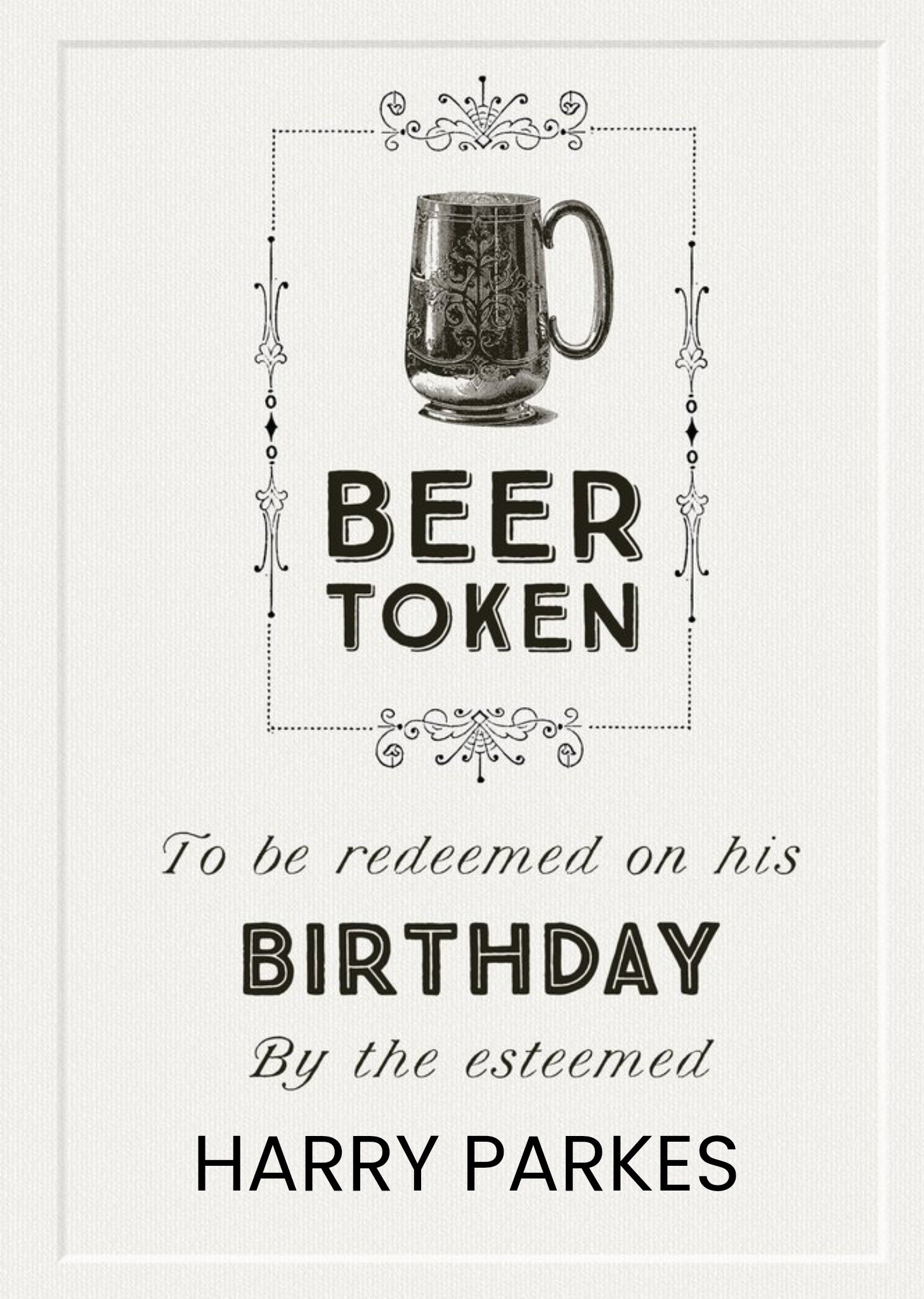 Moonpig Cartouche Beer Token Birthday Card