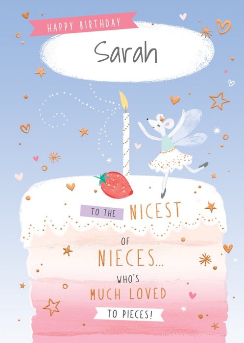 Mouse and Cake Illustration Birthday Wishes Card