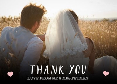 Pink Hearts Wedding Thank You Photo Card