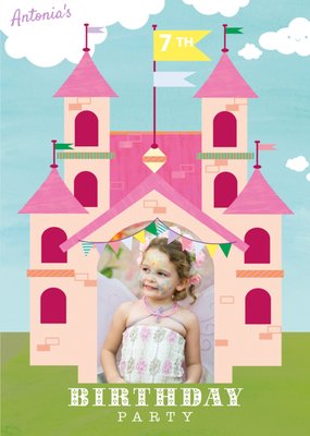 Pink Castle Photo Upload Birthday Party Invitation