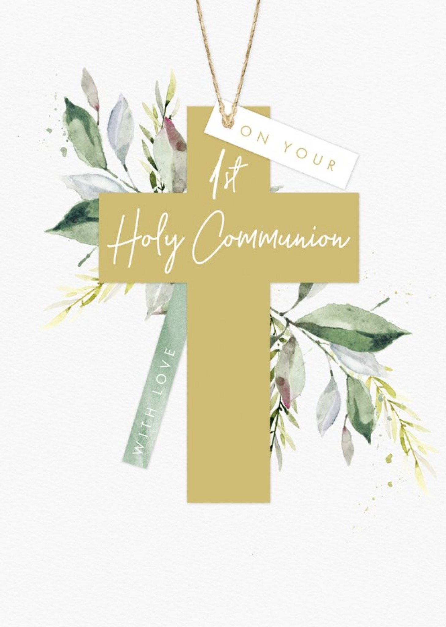 Moonpig Clintons Illustrated Watercolour Cross First Holy Communion Card