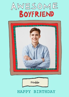 Photo Upload Illustrated 3 Layered Frame Boyfriend Birthday Card