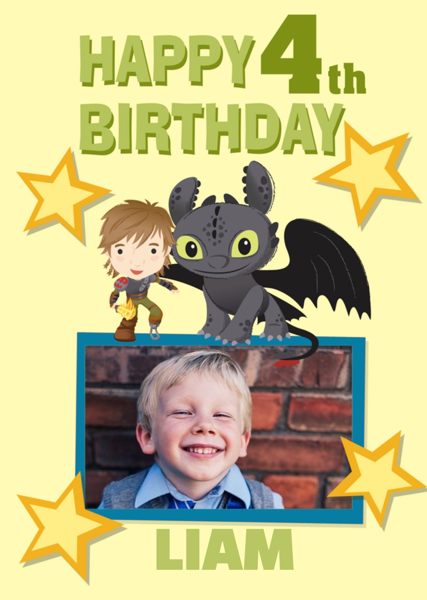 Moonpig Cute How To Train Your Dragon Toothless And Hiccup 4th Birthday Photo Upload Card