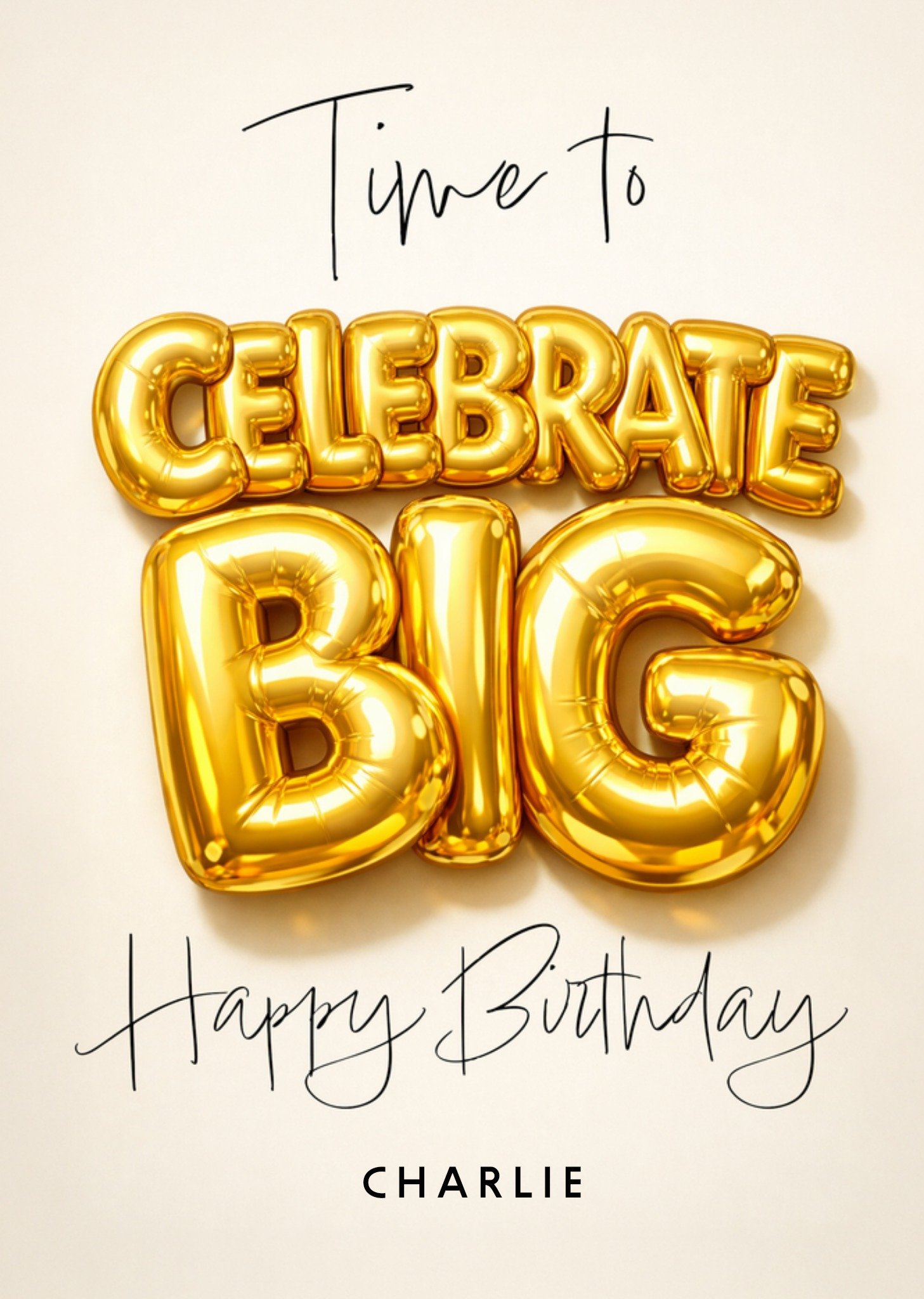 Moonpig Time To Celebrate Big Gold Balloon Typographic Happy Birthday Card