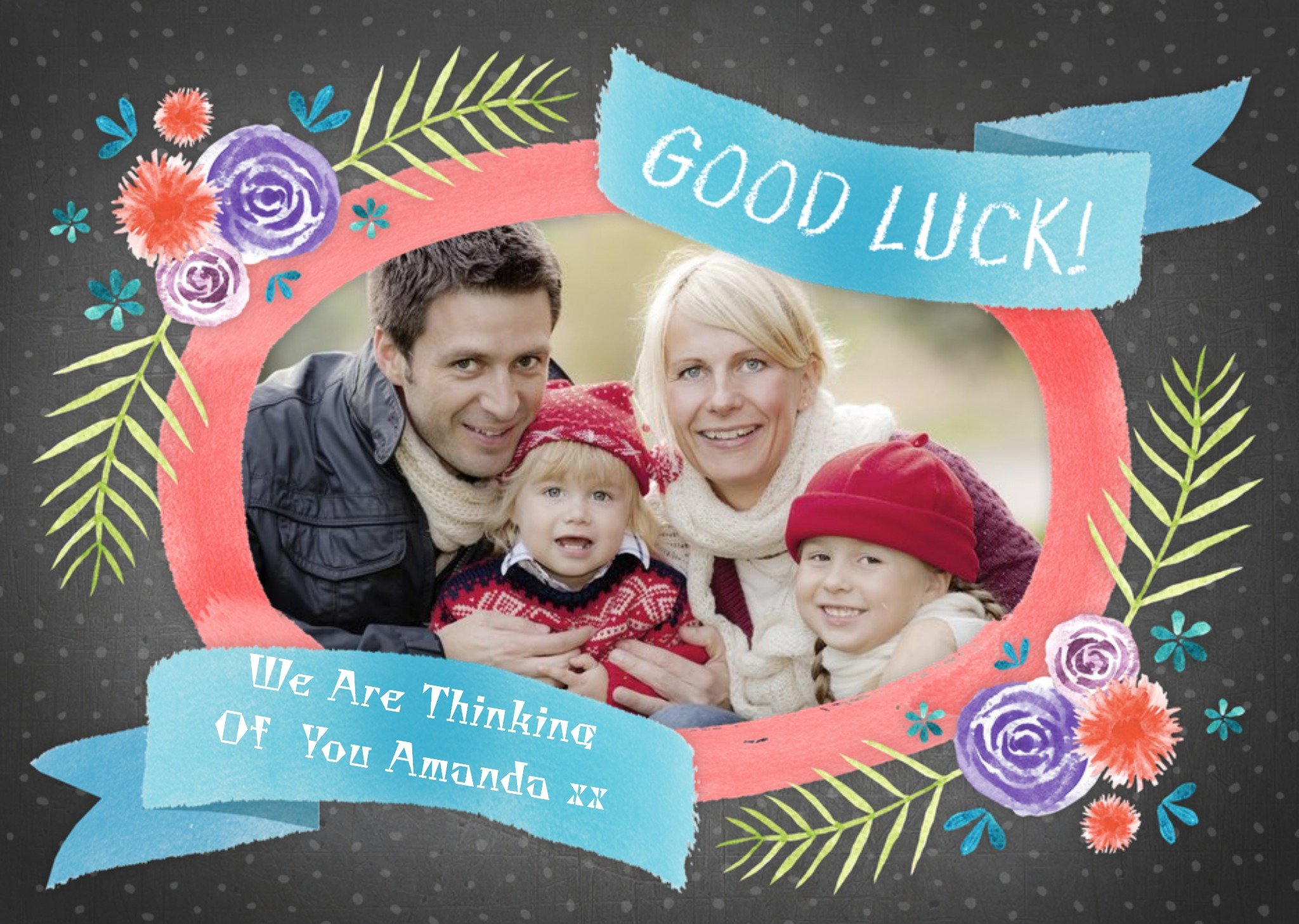 Moonpig Floral Frame Personalised Photo Upload Good Luck Card