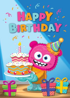 Ray The Entertainer Happy Birthday Illustrated Pink Monster Birthday Card