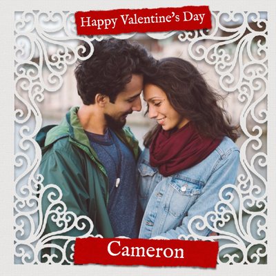 White Iron Detailing Photo Valentines Day Card