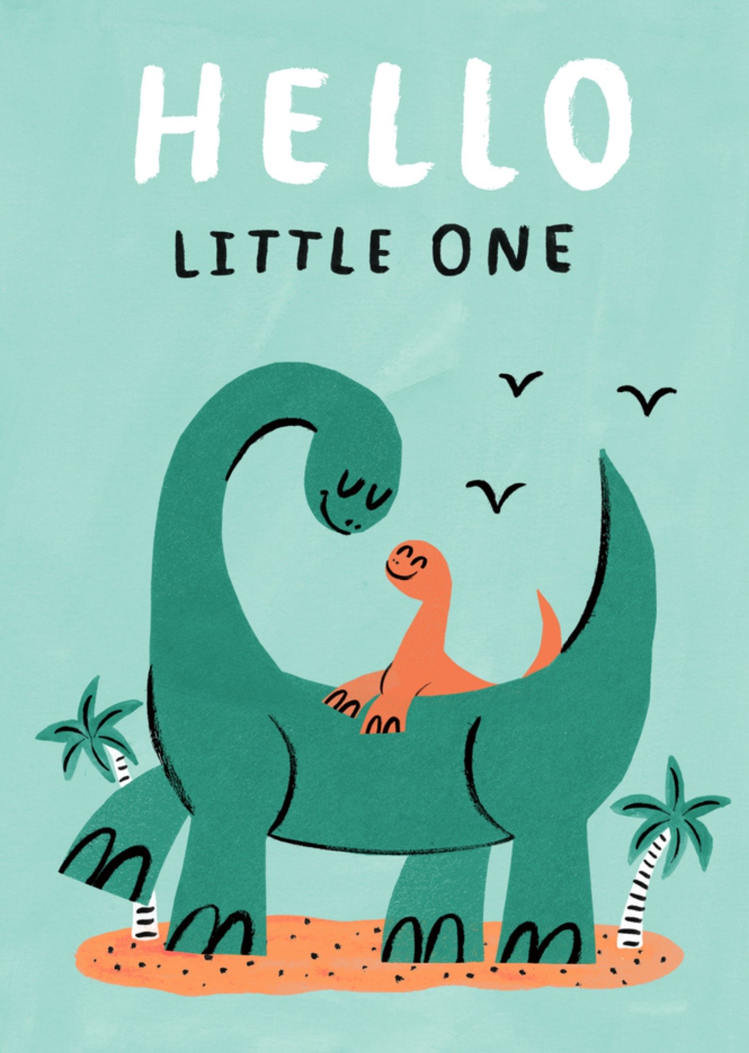 Moonpig Hello Little One Dinosaur Illustrated New Baby Card