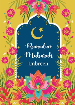 Pretty Colourful Ramadan Mubarak Illustrated Floral Ramadan Card