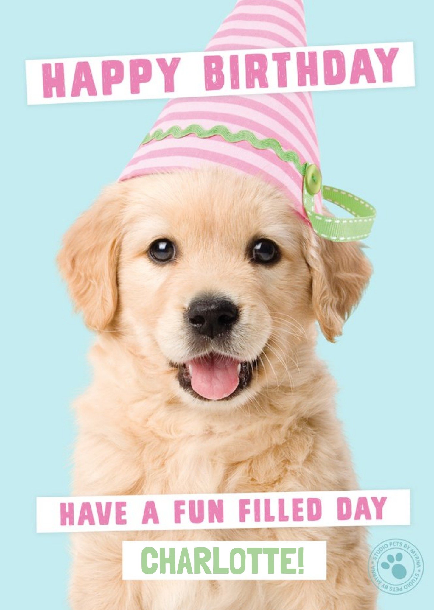Studio Pets Puppy Wearing A Birthday Hat Personalised Birthday Card