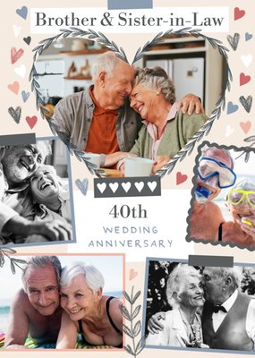 40th Wedding Anniversary Heart Illustrated Photo Upload Card