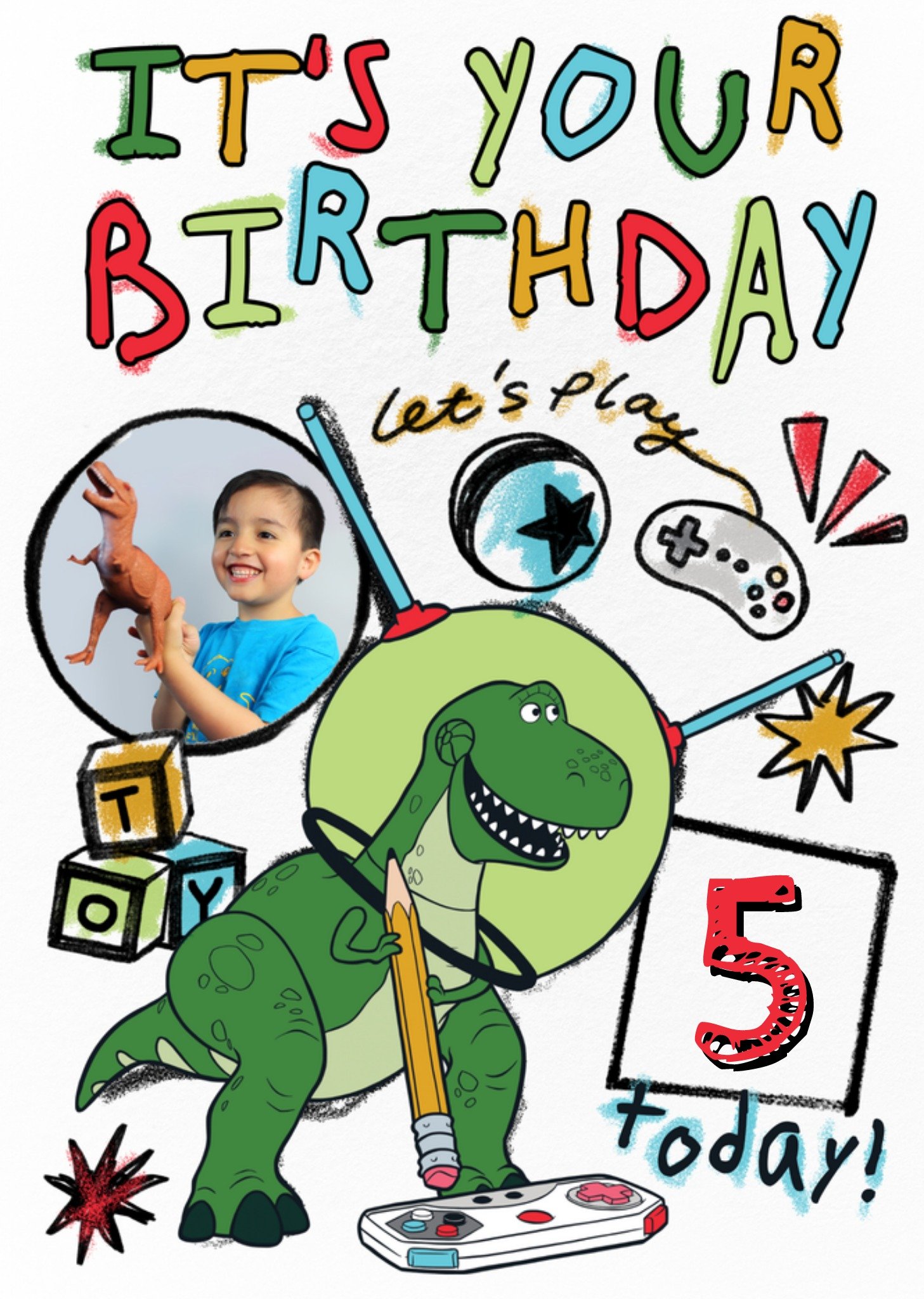 Disney Toy Story It's Your Birthday Let's Play Rex Birthday Card Ecard