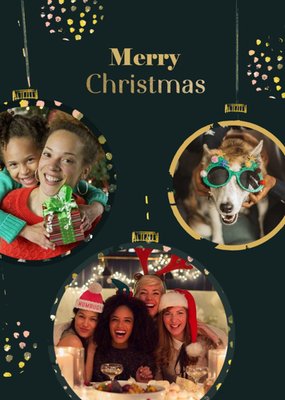Three Bauble Photo Frames With Gold Typography Photo Upload Christmas Postcard