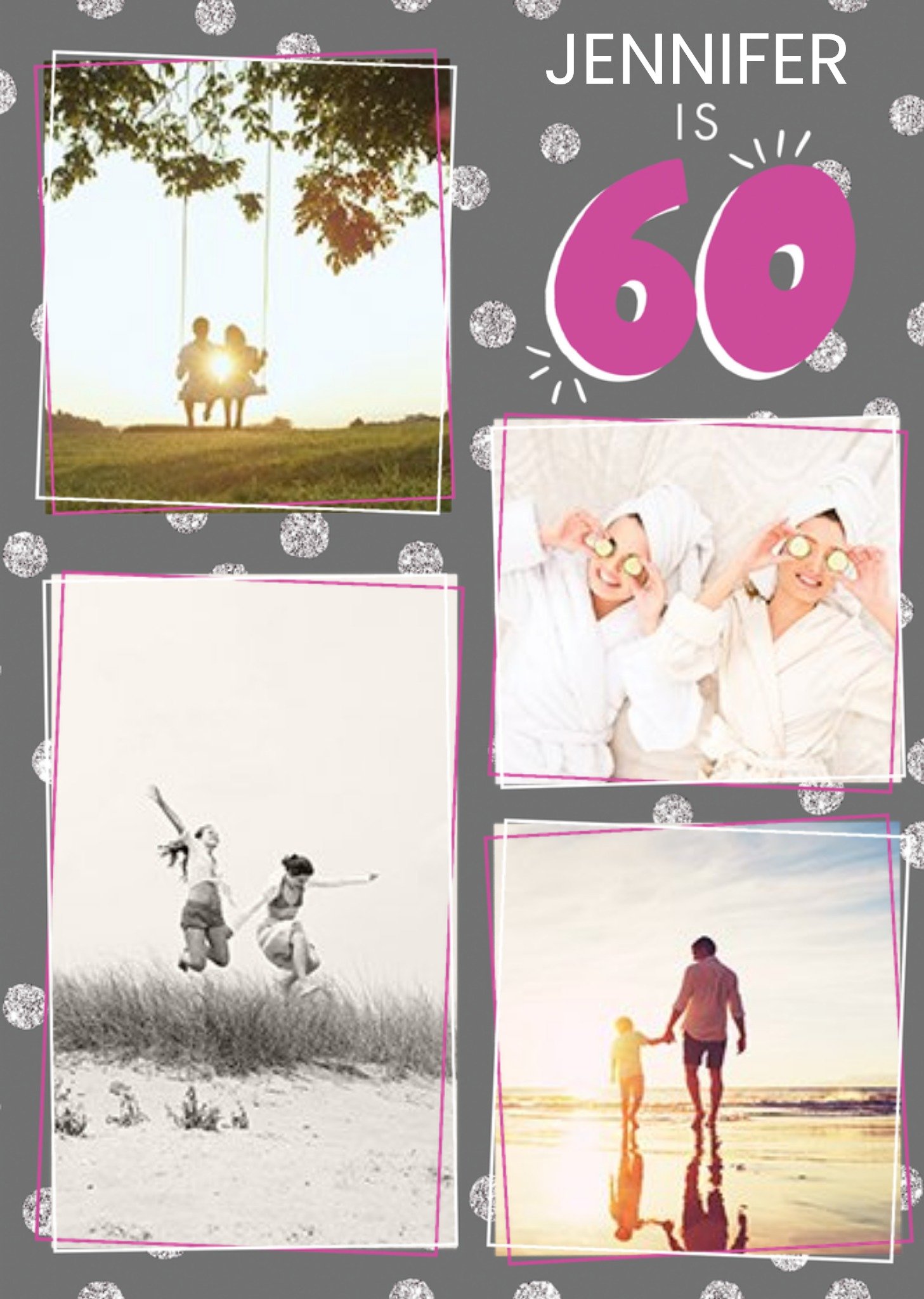 Friends Clintons Illustrated Four Photo Uploads Sixty Birthday Congrats Card