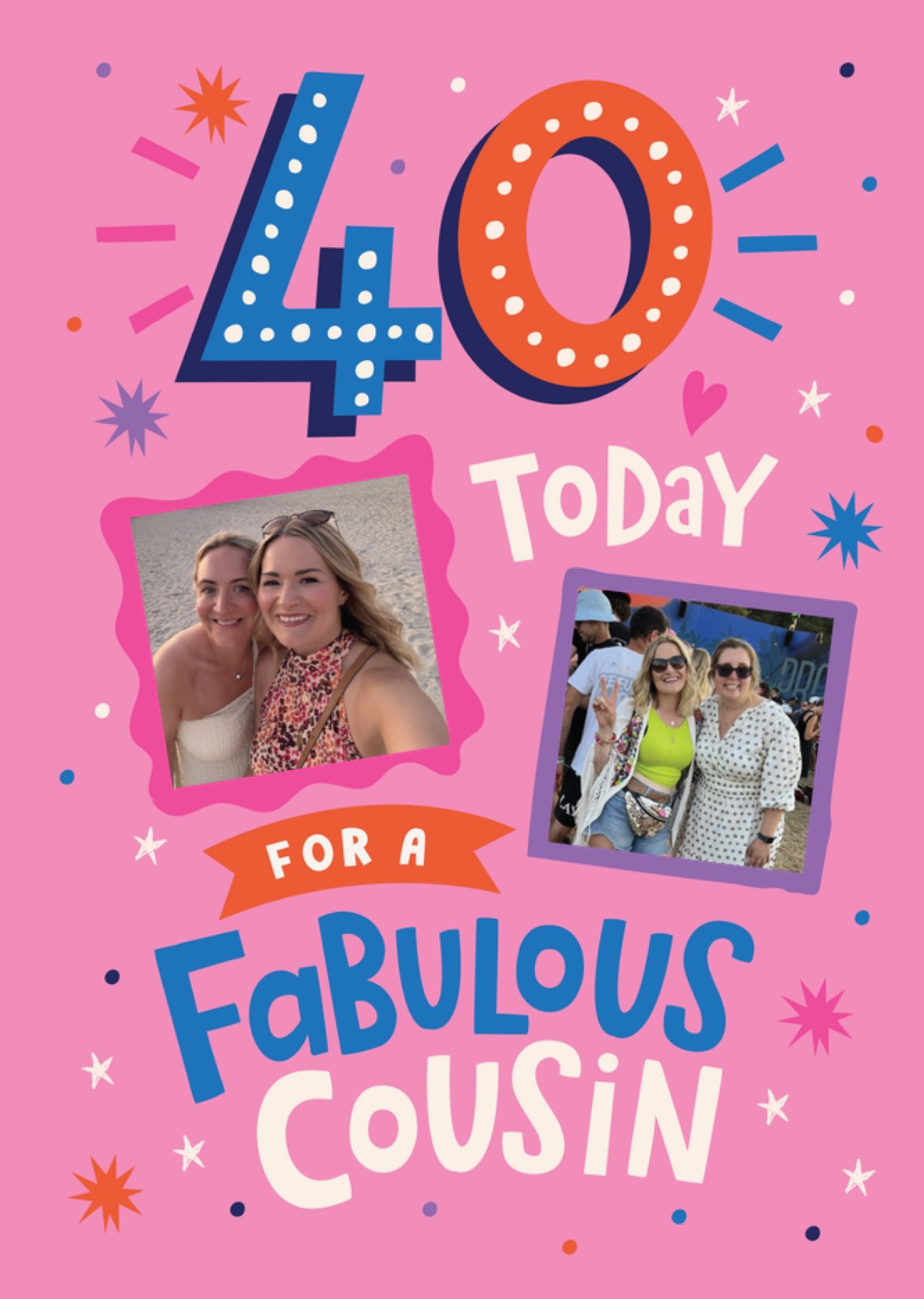 Dotty Black 40 Today Fabulous Cousin Photo Upload Birthday Card